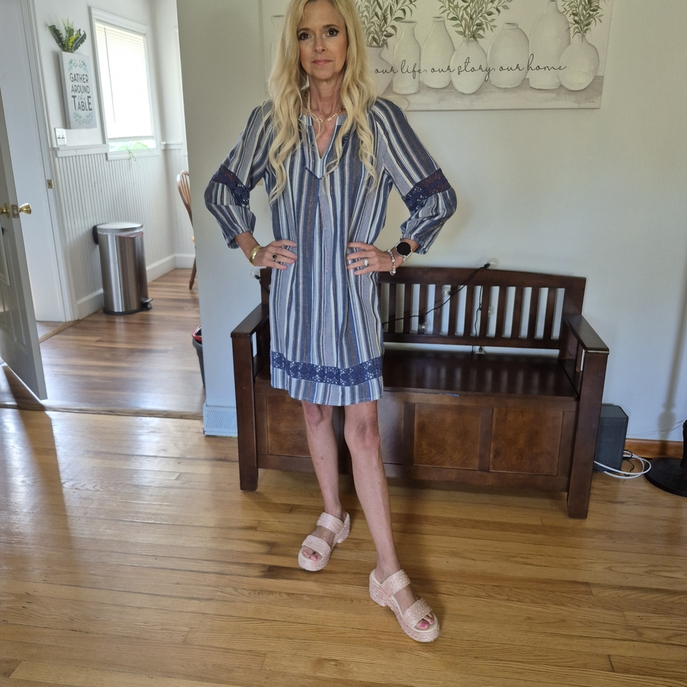 Crown & Ivy Blue Striped Midi Dress